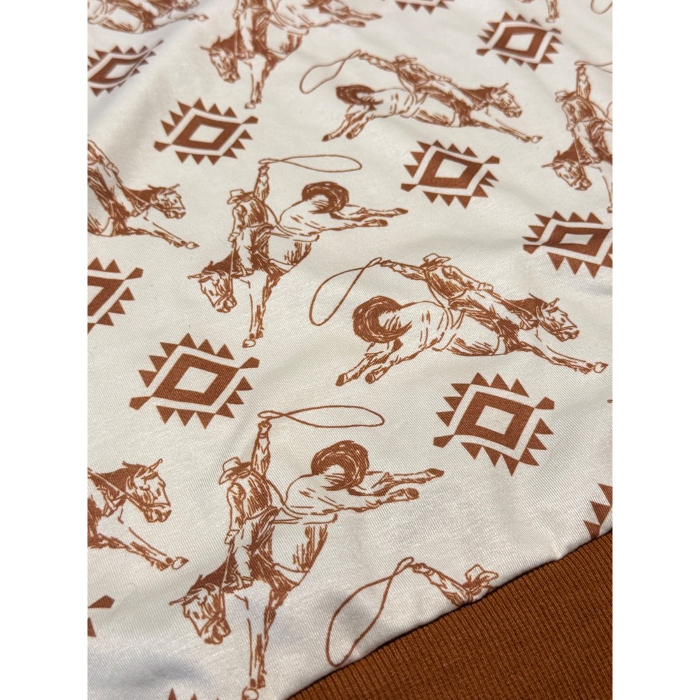 Howdy Hanny Western Rodeo Cowboy Print Polo Top Brown White XL Ranch Girl Dreams - Picture 11 of 12